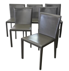 A Set of Six Modernist Grey Leather-Clad Dining Chairs