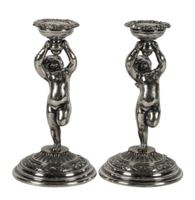 A Pair of Pairpoint Silver-plate Figural Candlesticks