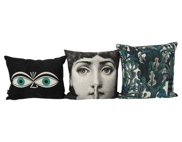 Three Throw Pillows- Hermes, Fornasetti, Alexander Girard