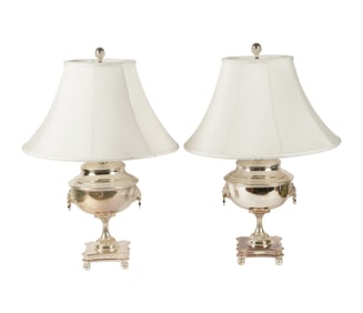 A Pair of Ralph Lauren Silverplated Urn-Form Table Lamps