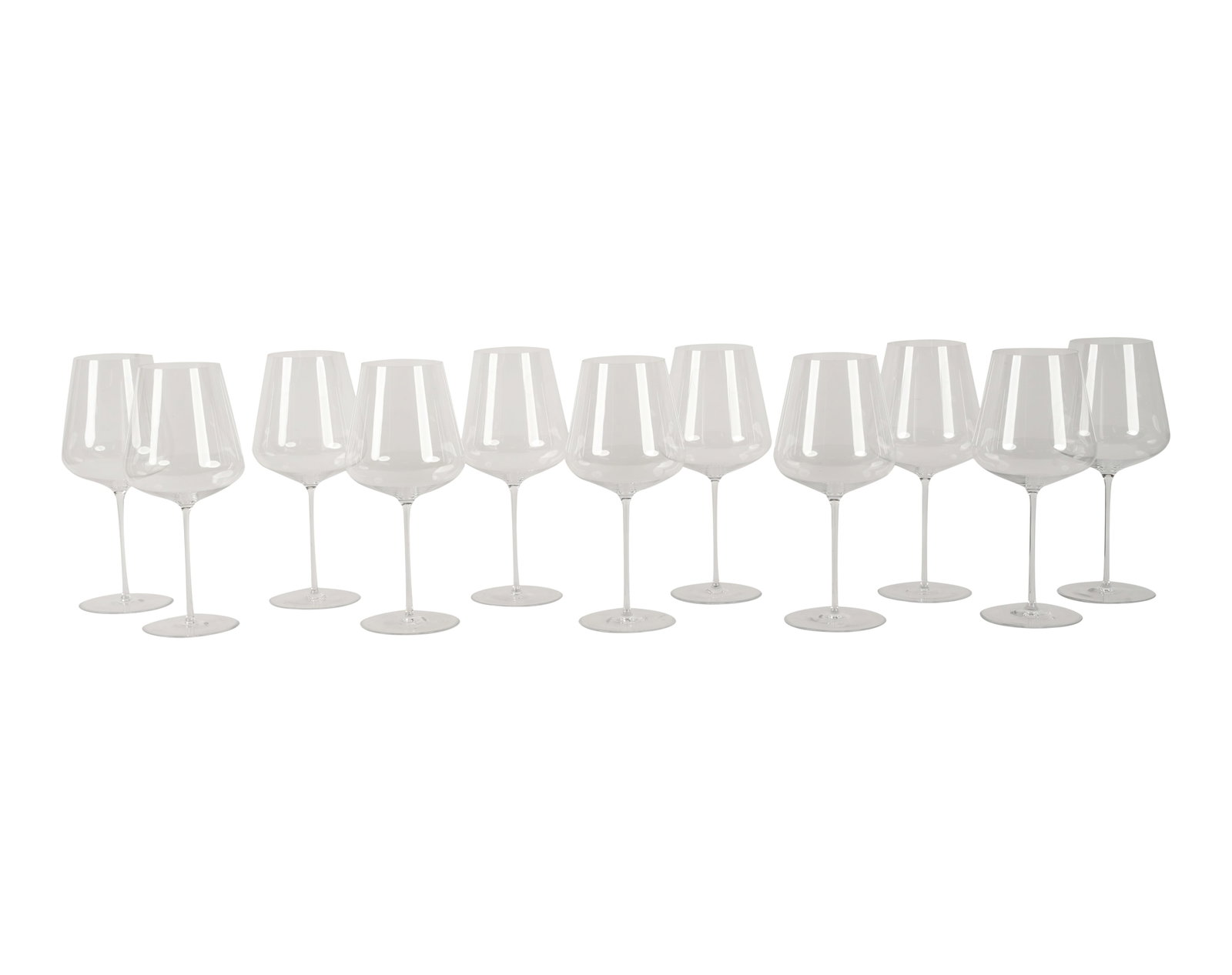 11 Zalto Glass Bordeaux Wine Glasses: each marked to underside 9 1/2 x 4 in. (24.1 x 10.2 cm.) Notes: This item does not qualify for in-house shipping. Please see our preferred shippers' list for quotes or arrange for local pickup. https: