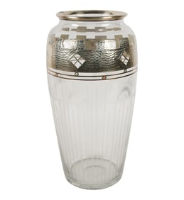 A Large Art Deco-Style Silver Overlay Glass Vase