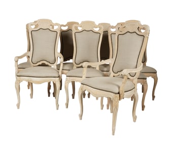 A Set of Eight Bleached Wood Dining Chairs