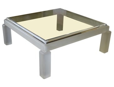 A Frosted Lucite and Glass Coffee Table