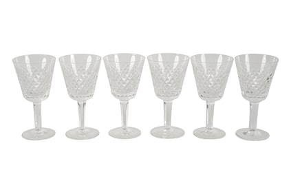 Six Waterford Alana Crystal Wine Glasses