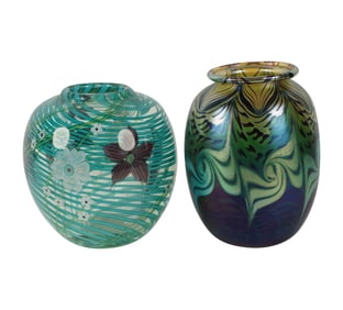 Two Orient and Flume Glass Vases