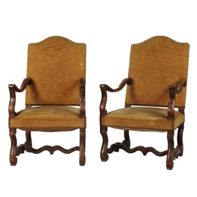 A Pair of Baroque-Style Carved Walnut Armchairs