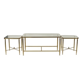 A Set of Three Brass and Glass Occasional Tables