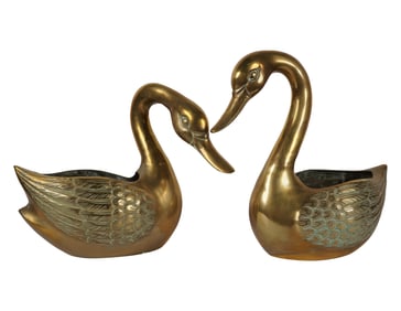 A Pair of Large Brass Swan-Form Jardinieres