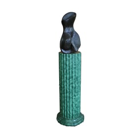An Abstract Female Sculpture and Faux Malachite Pedestal