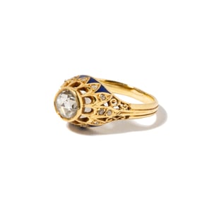 18 Karat Yellow Gold Diamond Enamel Ring