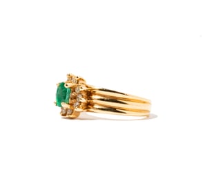 14 Karat Yellow Gold Emerald and Diamond Ring