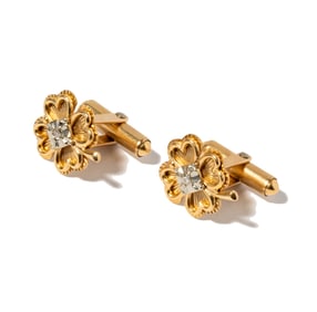 14 Karat Gold Diamond Clover Cufflinks