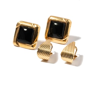Two Pairs of 14 Karat Yellow Gold Earrings