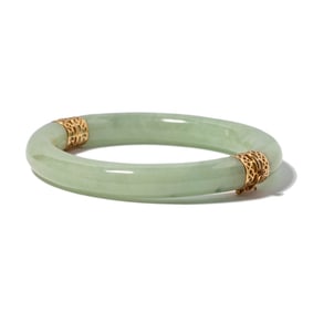 14 Karat Yellow Gold, Jade Bangle