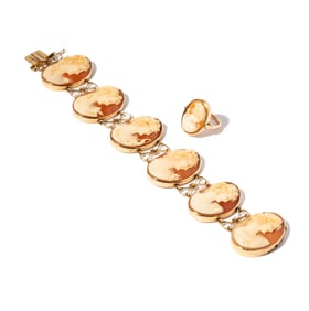 14 Karat Yellow Gold Cameo Bracelet and Ring