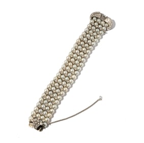 14 Karat White Gold Diamond and Pearl Bracelet