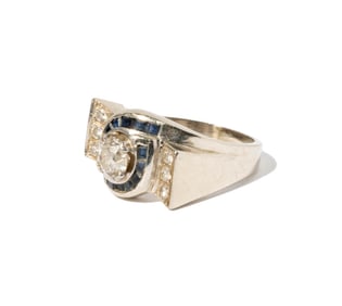 14 Karat White Gold, Diamond and Sapphire Ring