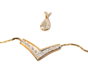 14 Karat Yellow Gold Diamond Necklace and One Diamond Pendant