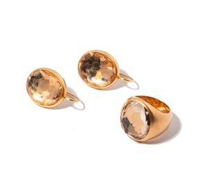18 Karat Rose Gold and Quartz Ring and Earrings