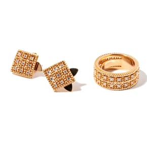 Roberto Coin 18 Karat Yellow Gold and Diamond Band Ring and Earrings