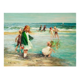 Jacques Martial Deveaux, B. 1937, Children Playing at the Seashore