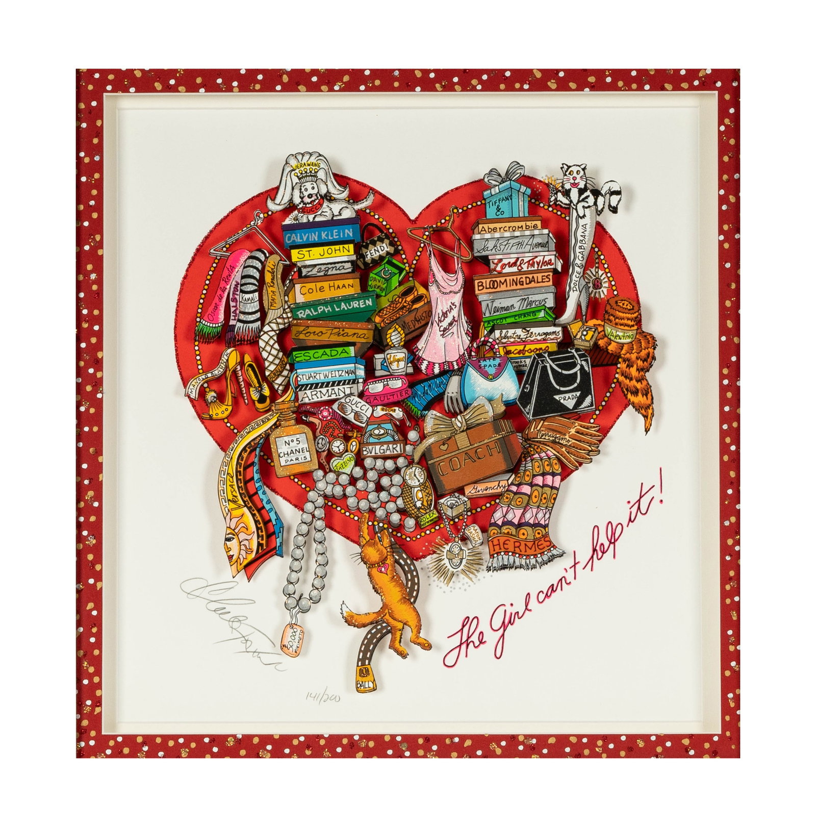 Charles Fazzino, B.1955, The Girl Can't Help It!: Charles Fazzino American B.1955 The Girl Can't Help It! 3D serigraph ed. 141/200; hand-signed, titled and numbered 12 1/2 x 12 in. (31.8 x 30.5 cm.), Frame: 19 1/4 x 18 3/4 in. (48.9 x 47.6 cm.)
