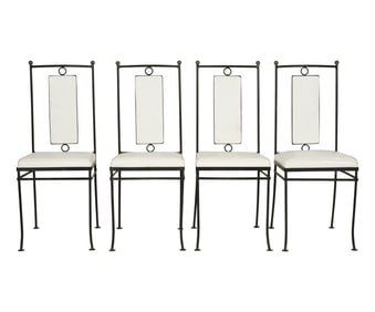 A Set of Four Salterini-Style Iron and Brass Dining Chairs