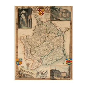 An Antique English Map of Monmouthshire, England