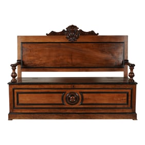 A Walnut and Ebonized Storage Bench