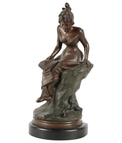 A Bronze Figure of a Seated Girl with Book
