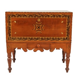 A Tramp Art Style Blanket Chest on Stand