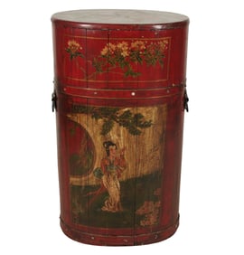 A Chinese Red Lacquered Storage Bin