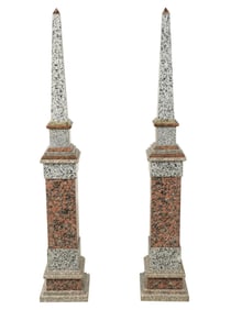A Pair of Multicolor Granite Obelisks