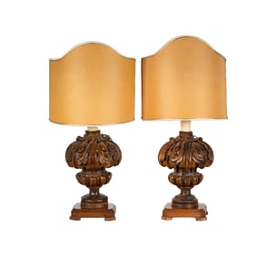 A Pair of Italian Carved Wood Table Lamps