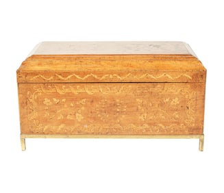 A Marquetry Inlaid Fruitwood Trunk