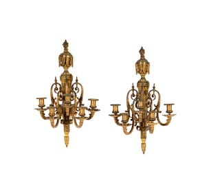 A Pair of French Gilt Bronze Five-Light Sconces