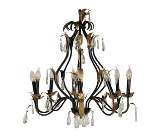 A Contemporary Black and Gold Painted Metal Chandelier