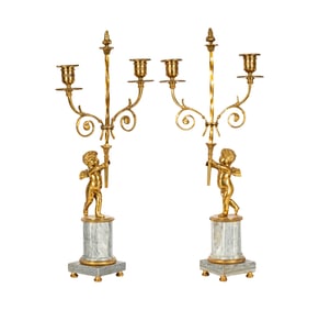 A Pair of French Empire Style Two-Light Figural Candelabra