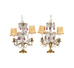 A Pair of Drop Crystal Girandole Candelabras