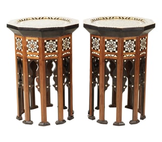 A Pair of Moorish Inlaid Decagonal Side Tables