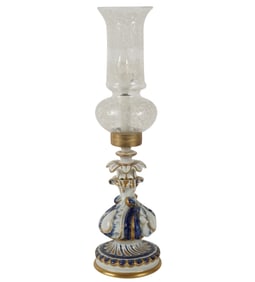A Porcelain and Etched Glass Table Lamp