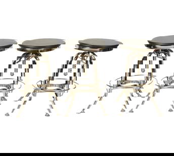 Three Restoration Hardware Toledo Adjustable Counter Stools: chrome and wood 15 1/2 in. (39.4 cm.) wide, Seat height: 25-29 in. This item does not qualify for in-house shipping. Please refer to our preferred shipper's list at