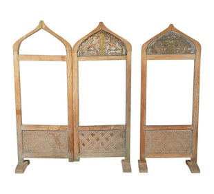 A Painted and Carved Wood Two-Panel Screen