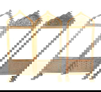 A Painted and Carved Wood Two-Panel Screen: together with a single freestanding panel The single panel: 68 1/2 x 27 1/4 in. (174 x 69.2 cm.) This item does not qualify for in-house shipping. Please refer to our preferred shipper's list at