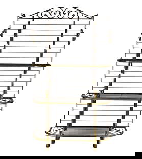 An Iron and Brass Baker's Rack: maker unknown 86 x 49 x 19 in. (218.4 x 124.5 x 48.3 cm.) This item does not qualify for in-house shipping. Please refer to our preferred shipper's list at https://www.abell.com/buy-sell/how-to-ship/.
