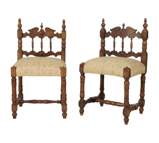 A Pair of Carved Walnut Side Chairs