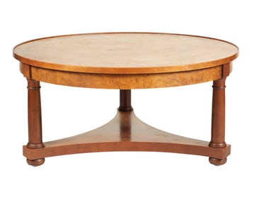 A Baker Burl-Inlaid Round Coffee Table