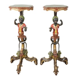 A Pair of Polychromed Blackamoor Stands