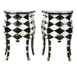 A Pair of Black and White-Painted Petite Commodes